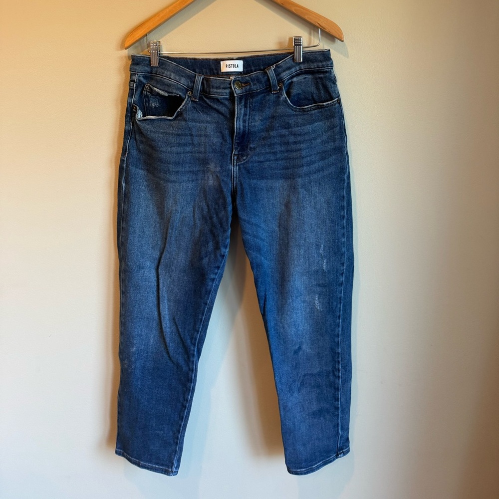 Pistola Revolve High-Rise Stretch Skinny Jeans in Medium Blue Stone Wash Size 31